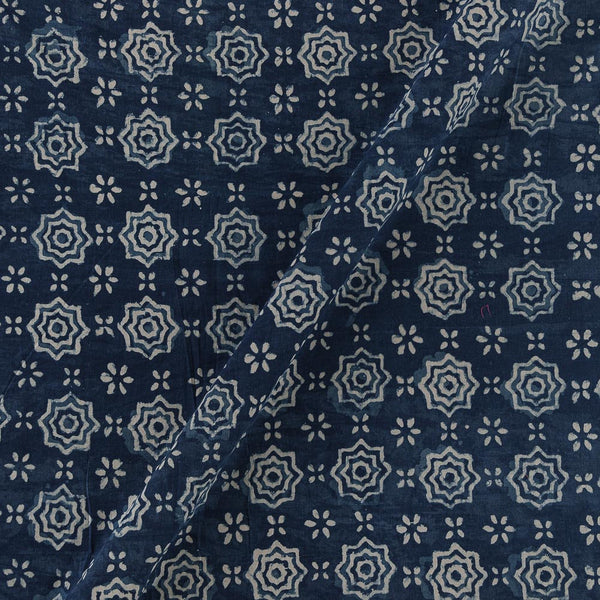 Natural Indigo Dye Geometric Block Print on 43 Inches Width Cotton Fabric