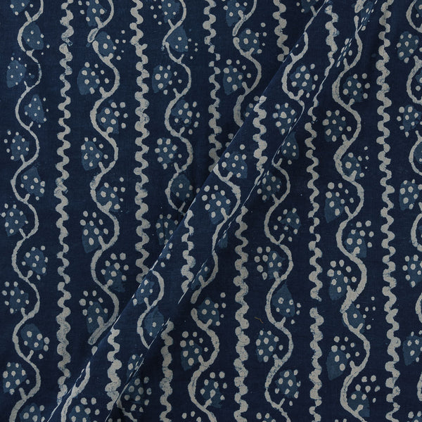Natural Indigo Dye All Over Border Block Print on 43 Inches Width Cotton Fabric