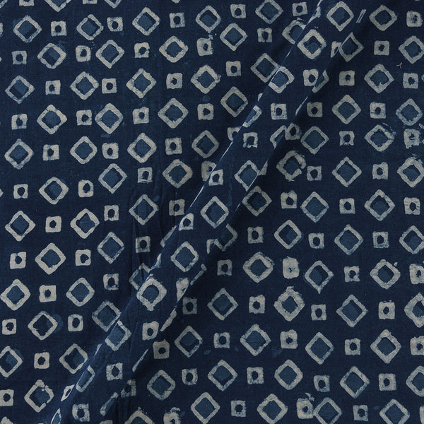 Natural Indigo Dye Geometric Block Print on 43 Inches Width Cotton Fabric