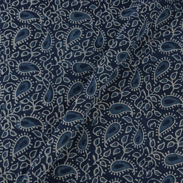 Natural Indigo Dye Paisley Block Print on 43 Inches Width Cotton Fabric Cut Of 0.55 Meter