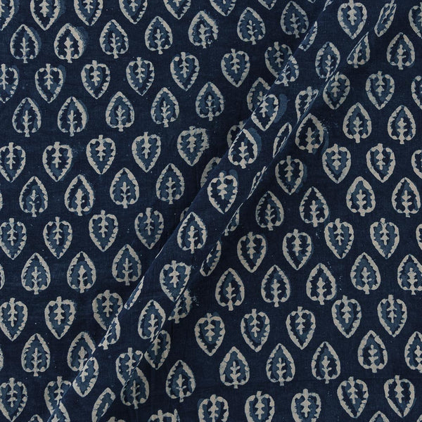 Natural Indigo Dye Leaves Block Print on 43 Inches Width Cotton Fabric Cut of 0.55 Meter
