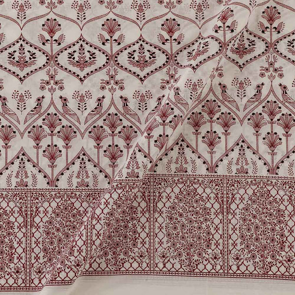 Soft Cotton White Colour Mughal with Daman Border Print Fabric Online 9180DW1