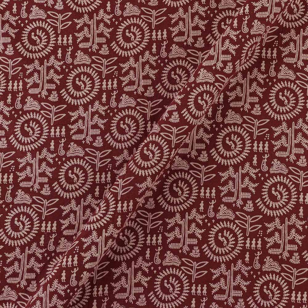 Ajrakh Theme Gamathi Cotton Maroon Colour Warli Print Fabric Online 9347BF3