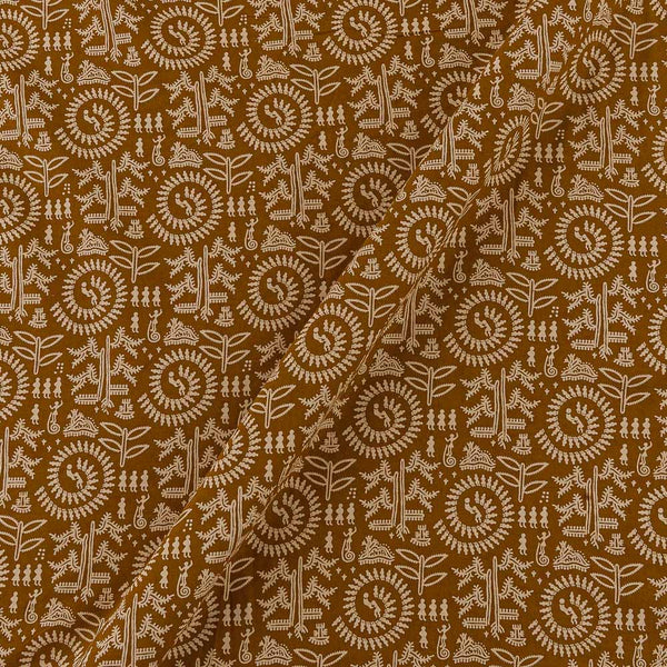 Ajrakh Theme Gamathi Cotton Mustard Brown Colour Warli Print Fabric Online 9347BF4