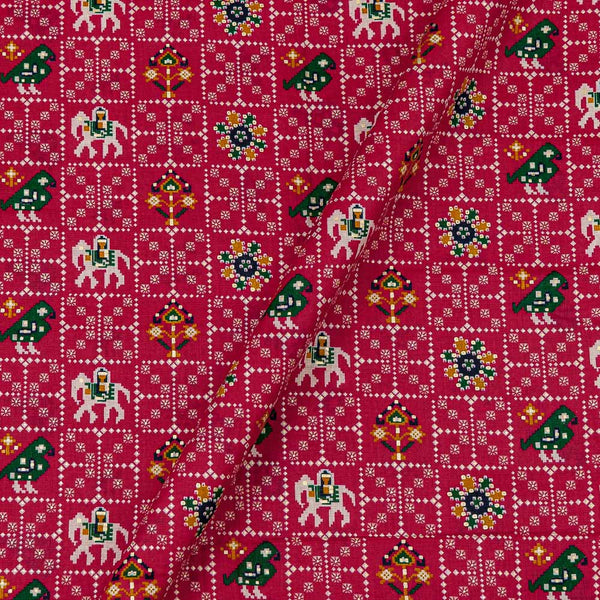 Cotton Satin Feel Rani Pink Colour Gold Foil Patola Print Fabric Online 9358G6