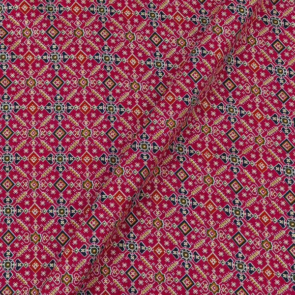 Cotton Satin Feel Fuchsia Pink Colour Gold Foil Patola Print Fabric Online 9358H4