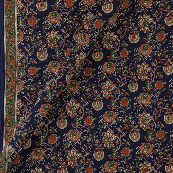 Cotton Indigo Colour Jaal with One Side Border Print Fabric Online 9367BK
