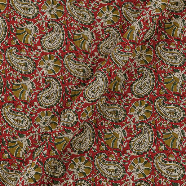 Soft Cotton Cherry Red Colour Paisley Jaal Print Fabric Online 9367X1