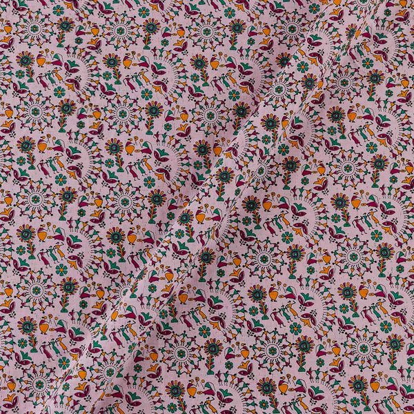 Warli Prints on Pink Colour Cotton Rayon Fabric Online 9372AO2