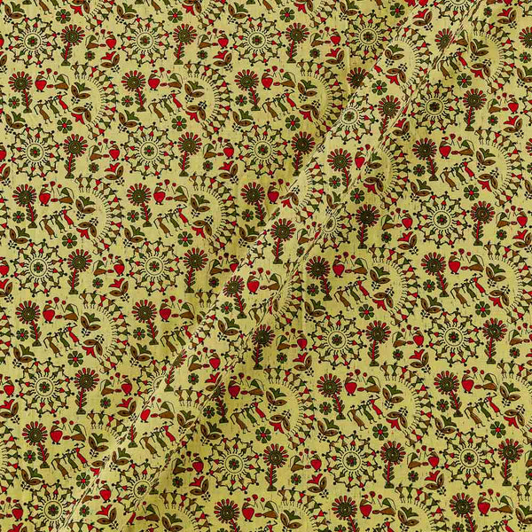 Warli Prints on Lime Yellow Colour Cotton Rayon Fabric Online 9372AO3