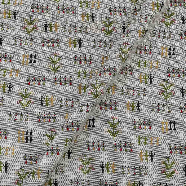 Warli with Gold Foil Print on Off White Colour Flex Cotton Fabric Online 9372AQ2