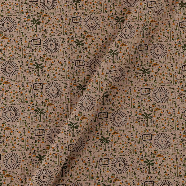 Warli Print on Beige Colour Flex Cotton Fabric Online 9372AW3
