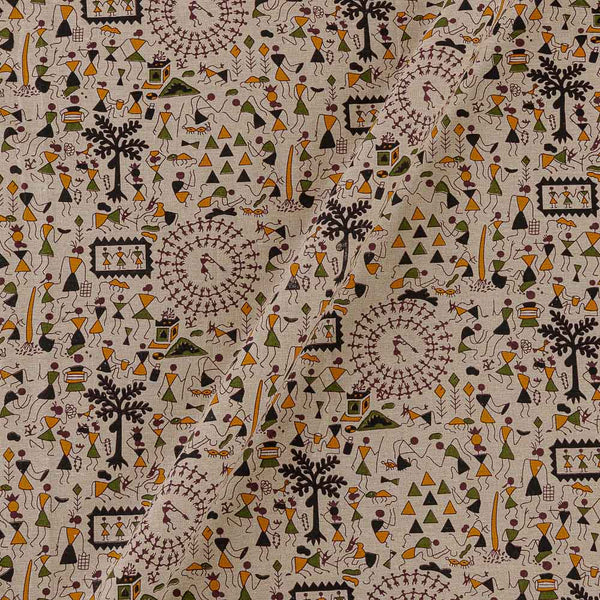 Warli Print on Off White Colour Flex Cotton Fabric Online 9372AX1