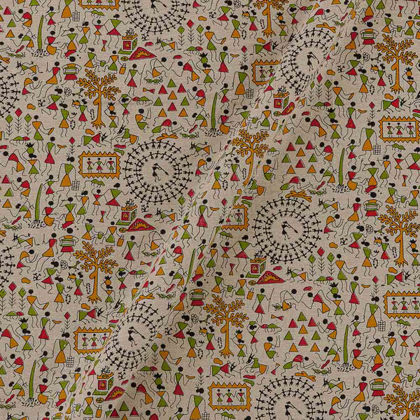 Warli Print on Off White Colour Flex Cotton Fabric Online 9372AX2