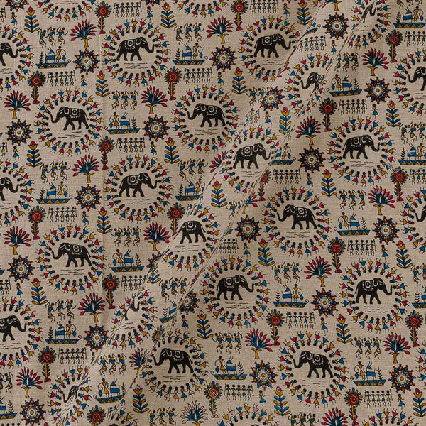 Warli Print on Off White Colour Flex Cotton Fabric Online 9372BC1