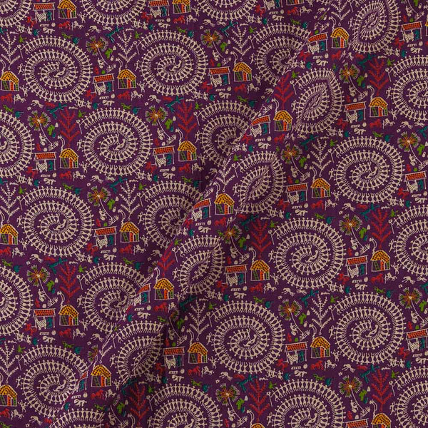 Cotton Purple Wine Colour Warli Print Fabric Online 9372BD5