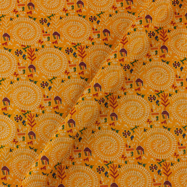 Cotton Golden Orange Colour Warli Print Fabric Online 9372BD6