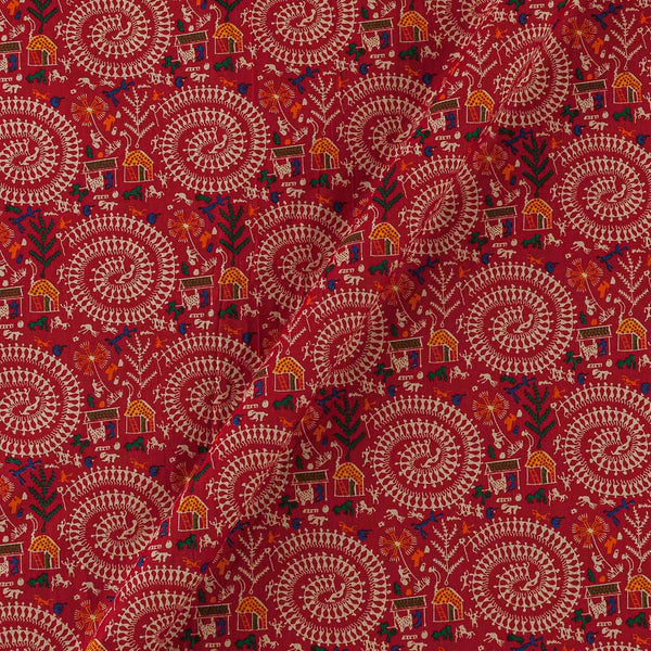 Cotton Mars Red Colour Warli Print Fabric Online 9372BD7