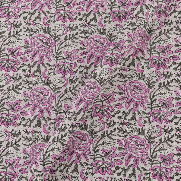 Cotton White Colour Floral Jaal Jaipuri Hand Block Print Fabric Online 9373DY