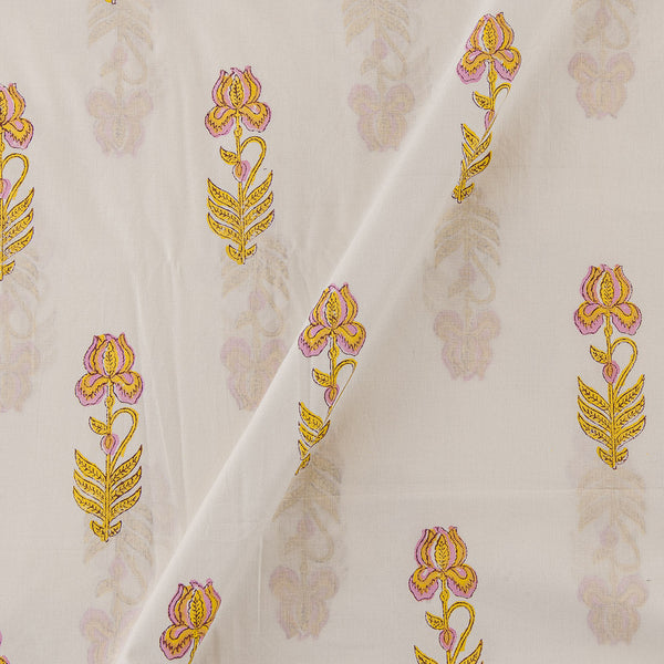 Cotton White Colour Sanganeri Hand Block Print Fabric Online 9373ED