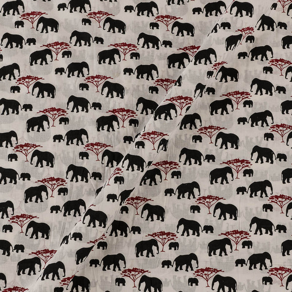 Cotton White Colour Elephant Motif Print Fabric Online 9378DE2