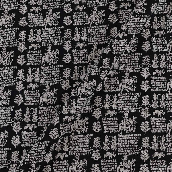 Cotton Black Colour Quirky Print 42 Inches Width Fabric