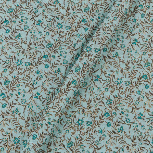 Aqua Colour Gold Floral Jaal Print 43 Inches Width Cotton Fabric