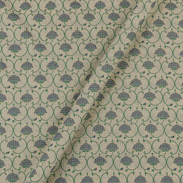 Beige Colour Gold Floral Jaal Print 42 Inches Width Self Checks Cotton Fabric