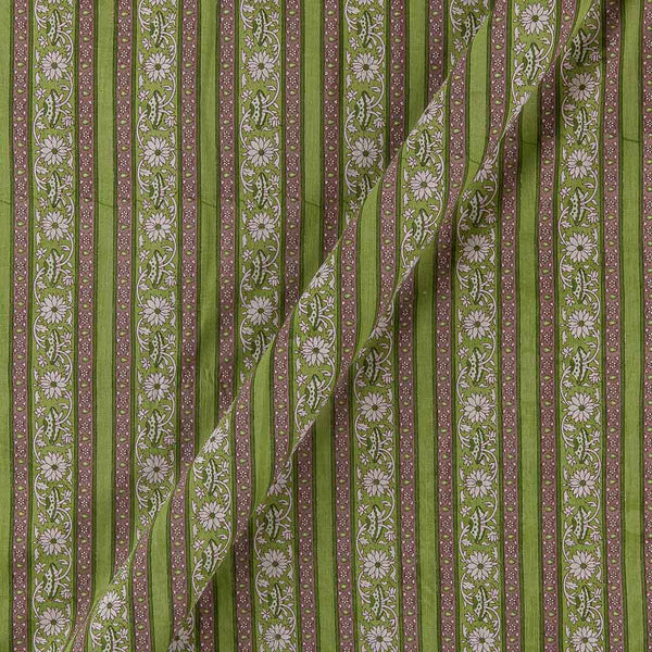 Cotton Mul Green Colour Stripes Print Fabric Online 9385BT3