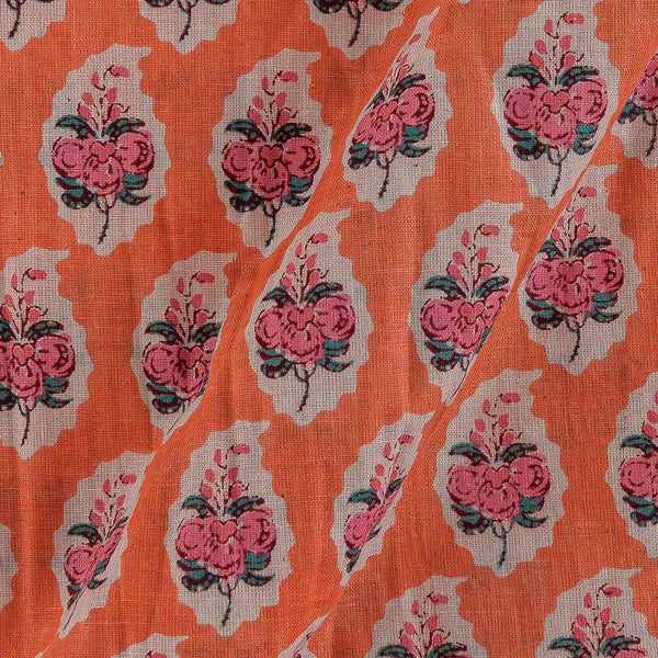 Buy Cotton Peach Orange Colour Floral Block Print Fabric 9385M Online