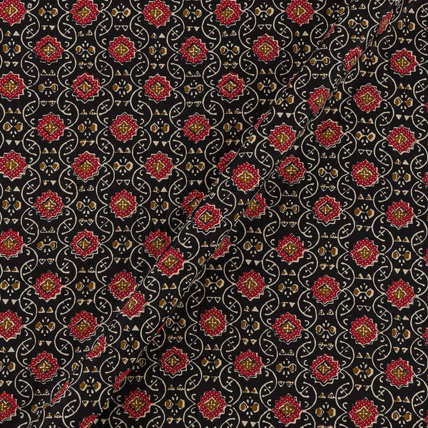 Flex Cotton Black Colour Ajrakh Theme Jaal Print Fabric Online 9389GN3