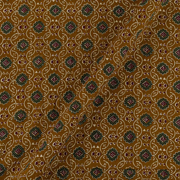 Flex Cotton Mustard Olive Colour Ajrakh Theme Jaal Print Fabric Online 9389GN4