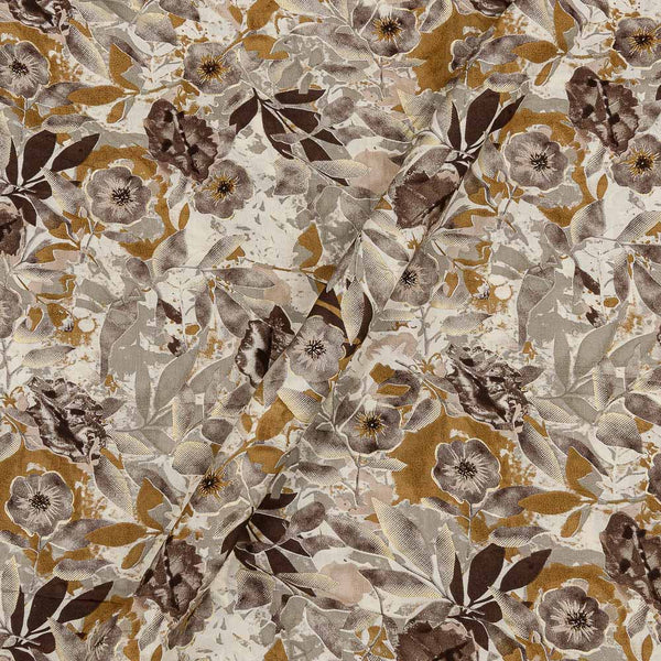 Modal by Modal Off White Colour Gold Foil Jaal Print Fabric