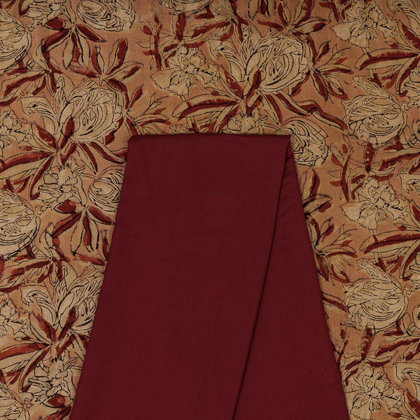 Two Pc Set Of Dobby Cotton Vanspati Ajrakh Block Printed Fabric & Rayon Plain Fabric