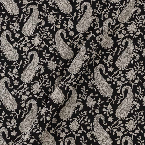 Cotton Black Colour Dabu Inspired Paisley Jaal Print Fabric Online 9417BP2