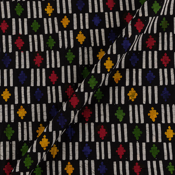 Buy Geometric Pattern Wax Batik on Black Colour Cotton Fabric Online 9417BW1