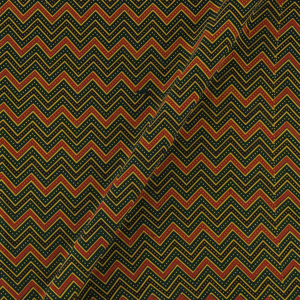 Ajrakh Theme Gamathi Cotton Dark Green Colour Chevron Print Fabric Online 9418O4