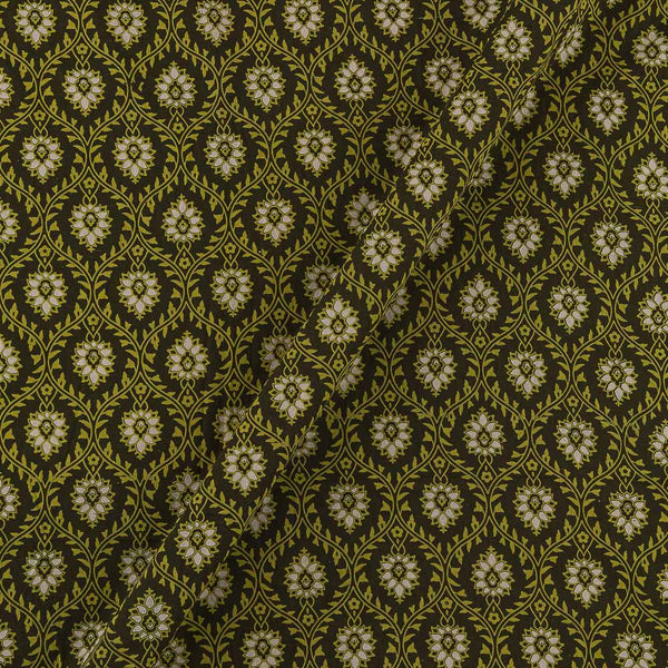 Ajrakh Theme Gamathi Cotton Dark Green Colour Mughal Print Fabric Online 9418S2