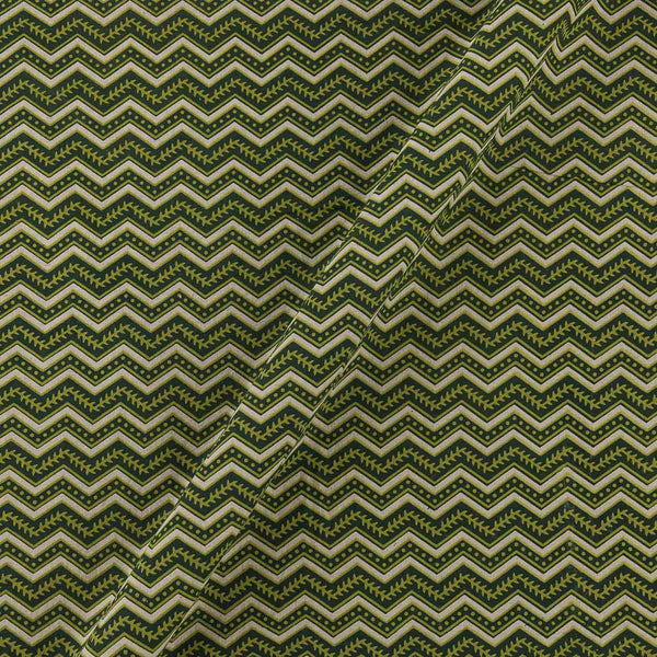 Ajrakh Theme Gamathi Cotton Dark Green Colour Chevron Print Fabric Online 9418V5