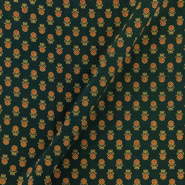 Ajrakh Theme Gamathi Cotton Dark Green Colour Floral Print Fabric Online