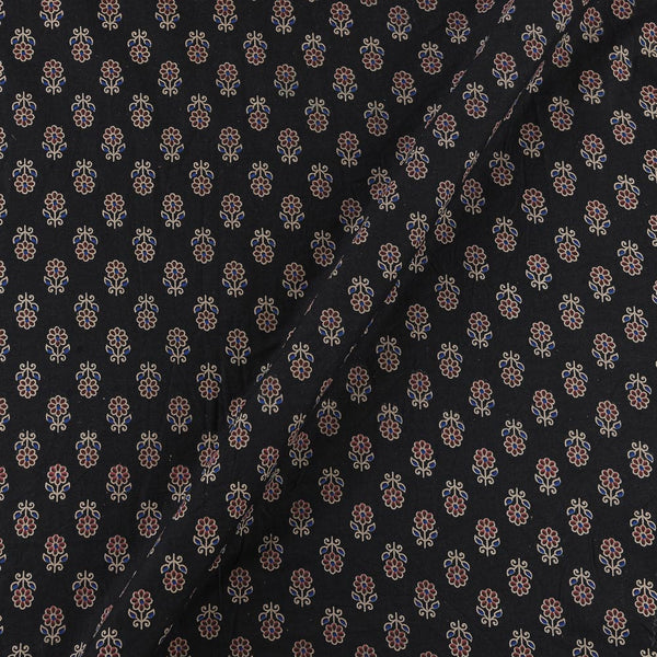 Ajrakh Theme Gamathi Cotton Black Colour Floral Print Fabric Online