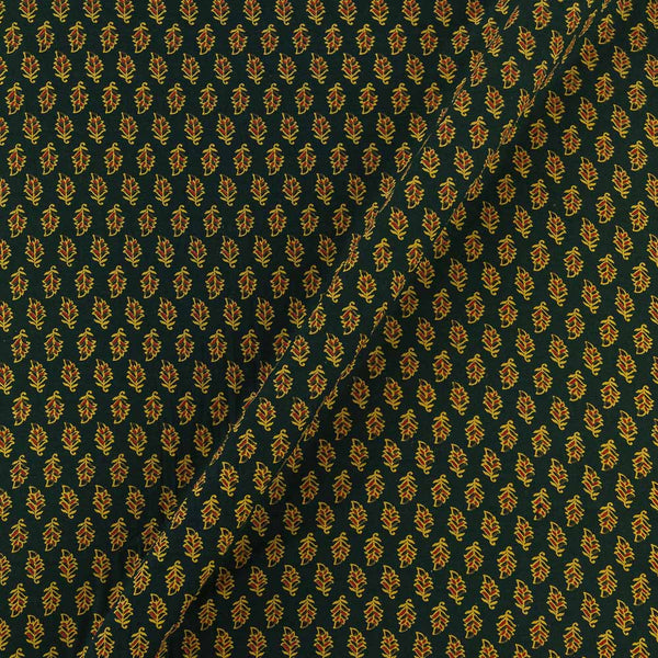 Ajrakh Theme Gamathi Cotton Dark Green Colour Leaves Print Fabric Online