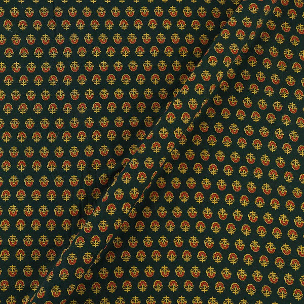 Ajrakh Theme Gamathi Cotton Dark Green Colour Floral Print Fabric Online