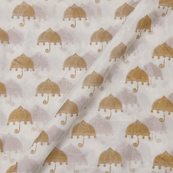 Chinon Silk Feel White Colour Gold Foil Umbrella Printed Fabric Online 9419N