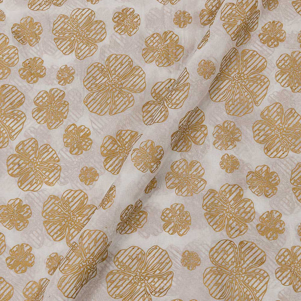 Chinon Silk Feel White Colour Gold Foil Floral Printed Fabric Online 9419P