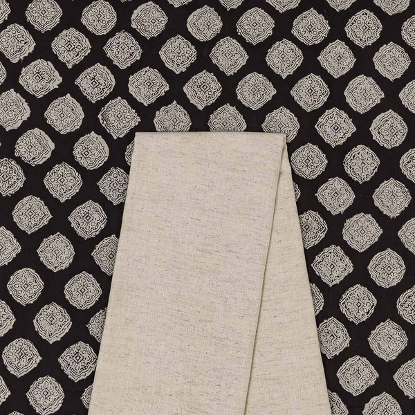 Two Pc Set Of Cotton Authentic Bagru Block Printed Fabric & Cotton Flex Plain Fabric