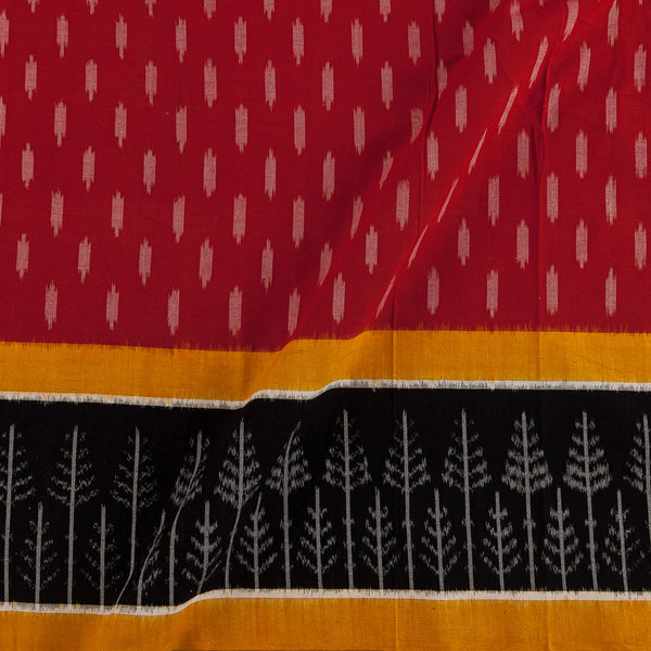 Buy Handloom Cotton Double Ikat Red Colour with Mercerised Ikat on Daman Border Fabric Online 9438ED1