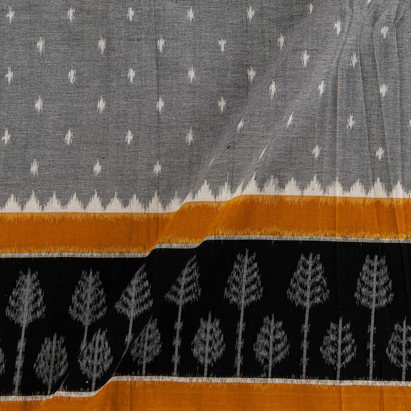 Buy Handloom Cotton Double Ikat Grey X Black Cross Tone with Mercerised Ikat on Daman Border Fabric Online 9438EE