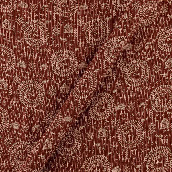 Buy Kantha Cotton Maroon Colour Warli Print Fabric Online 9443CE6