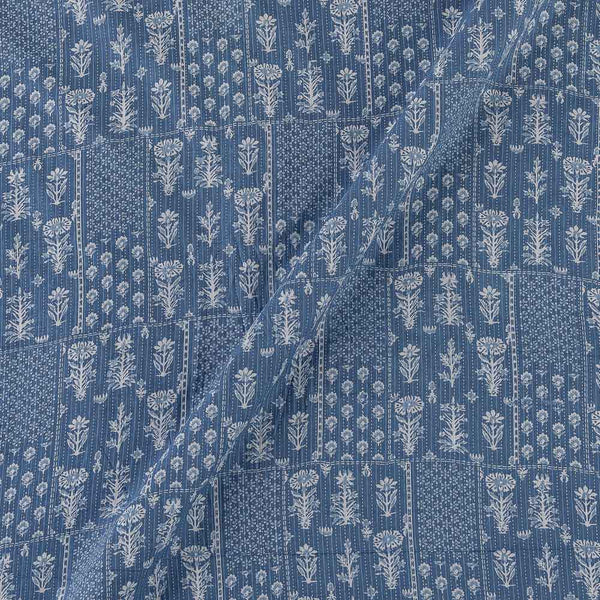 Kantha Cotton Cadet Blue Colour Patchwork Inspired Print Fabric Online 9443CH10